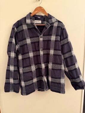 Universal Works / Men's Navy Plaid Button-Up Jacket